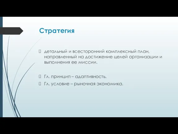 Стратегия детальный и всесторонний комплексный план, направленный на достижение целей организации и