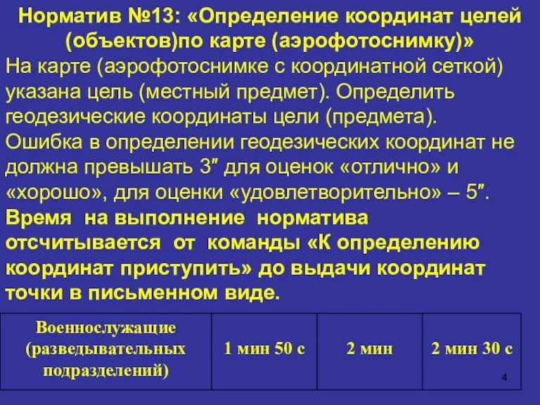 Норматив №13: «Определение координат целей (объектов)по карте (аэрофотоснимку)» На карте (аэрофотоснимке с