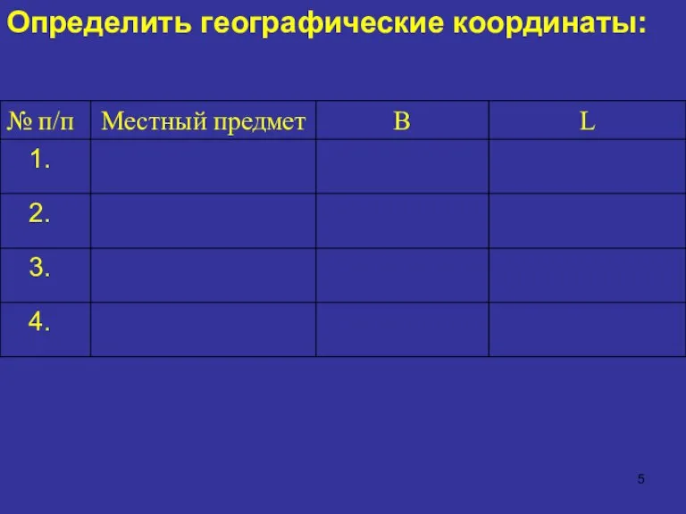 Определить географические координаты: