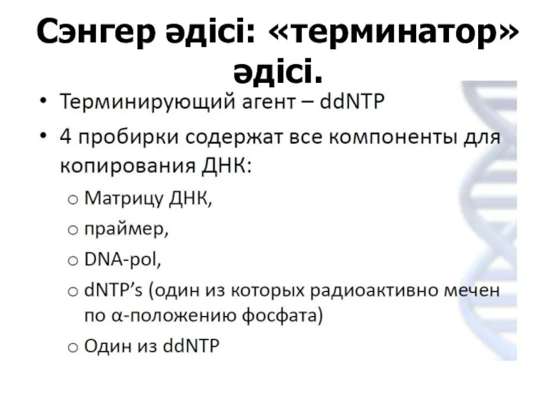 Сэнгер әдісі: «терминатор» әдісі.