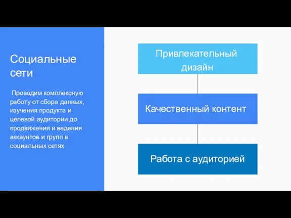 Социальные сети Проводим комплексную работу от сбора данных, изучения продукта и целевой