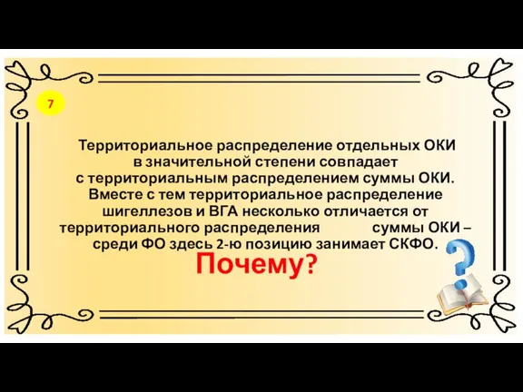 Территориальное распределение отдельных ОКИ в значительной степени совпадает с территориальным распределением суммы