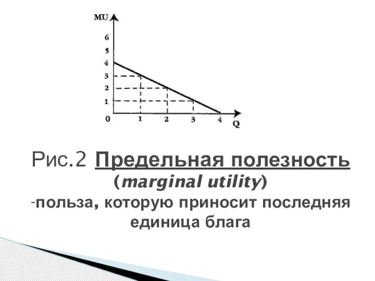 Рис.2 Предельная полезность (marginal utility) -польза, которую приносит последняя единица блага