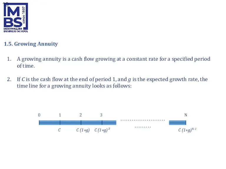 A growing annuity is a cash flow growing at a constant rate