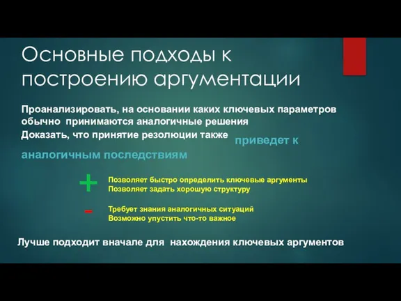 Основные подходы к построению аргументации Проанализировать, на основании каких ключевых параметров обычно