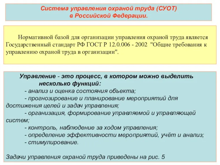 Система управления охраной труда (СУОТ) в Российской Федерации. Нормативной базой для организации