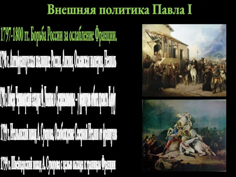 Внешняя политика Павла I 1798 г. Антифранцузская коалиция: Россия, Англия, Османская империя,