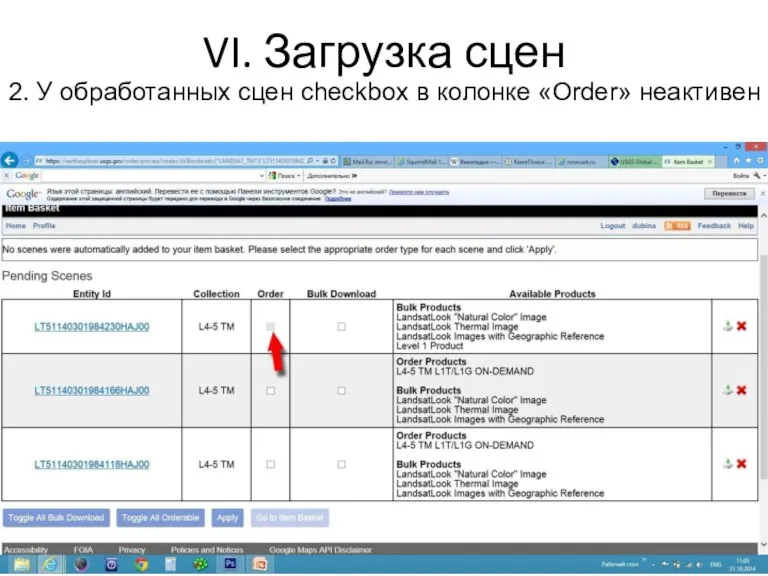 VI. Загрузка сцен 2. У обработанных сцен checkbox в колонке «Order» неактивен