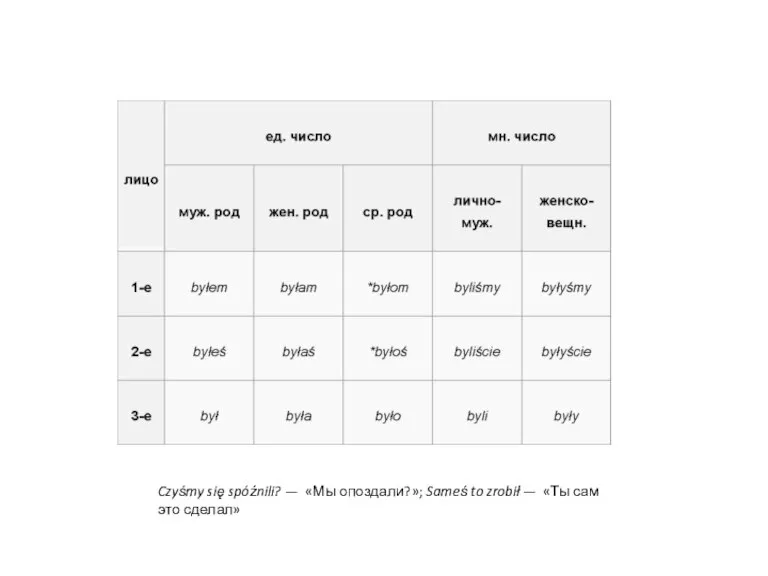Czyśmy się spóźnili? — «Мы опоздали?»; Sameś to zrobił — «Ты сам это сделал»
