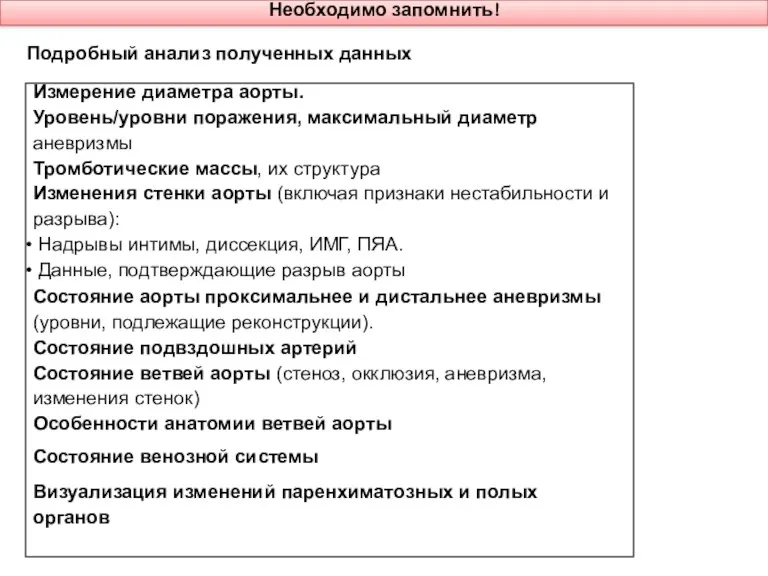 Подробный анализ полученных данных Необходимо запомнить!