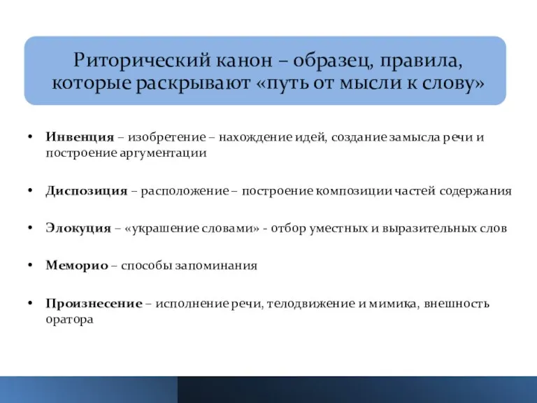 Инвенция – изобретение – нахождение идей, создание замысла речи и построение аргументации