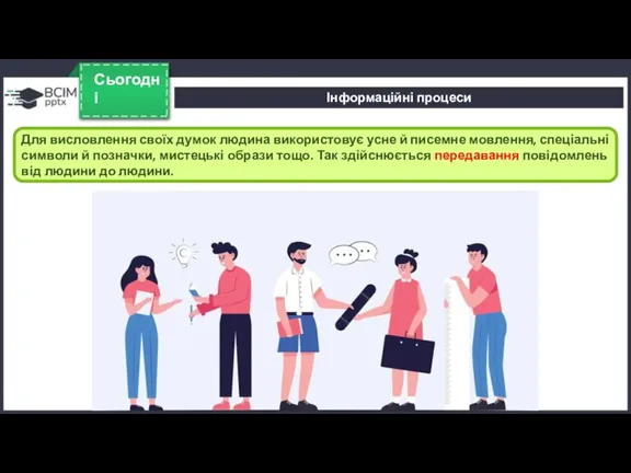 Сьогодні Для висловлення своїх думок людина використовує усне й писемне мовлення, спеціальні