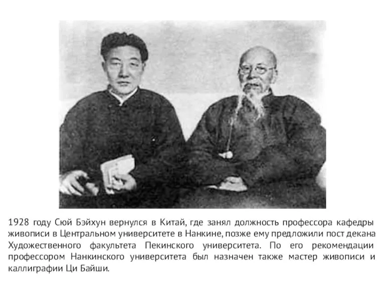 1928 году Сюй Бэйхун вернулся в Китай, где занял должность профессора кафедры