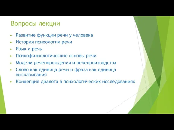 Вопросы лекции Развитие функции речи у человека История психологии речи Язык и