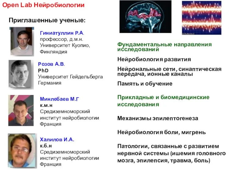 Приглашенные ученые: Гиниатуллин Р.А. профессор, д.м.н. Университет Куопио, Финляндия Розов А.В. PhD