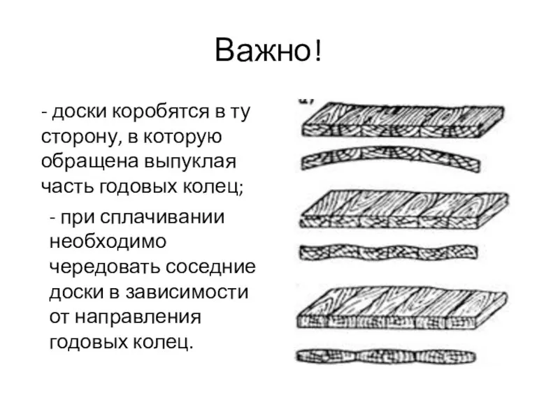 Важно! - доски коробятся в ту сторону, в которую обращена выпуклая часть