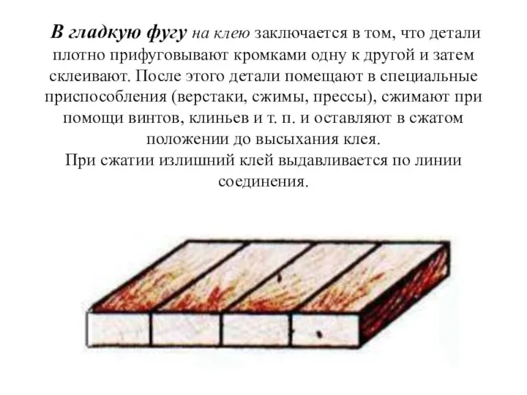 В гладкую фугу на клею заключается в том, что детали плотно прифуговывают