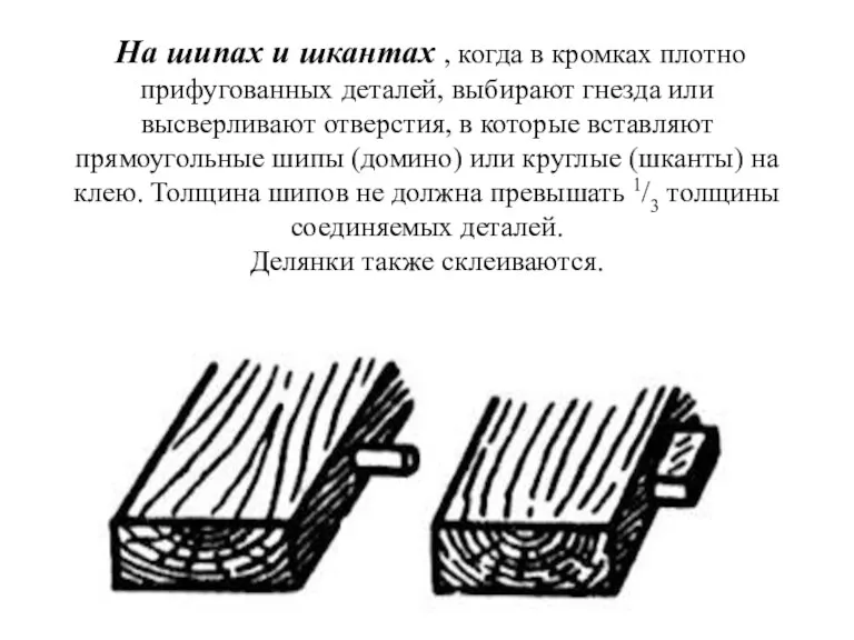 На шипах и шкантах , когда в кромках плотно прифугованных деталей, выбирают