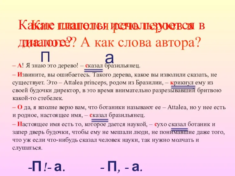 Как пишется речь героев в диалоге? А как слова автора? – А!