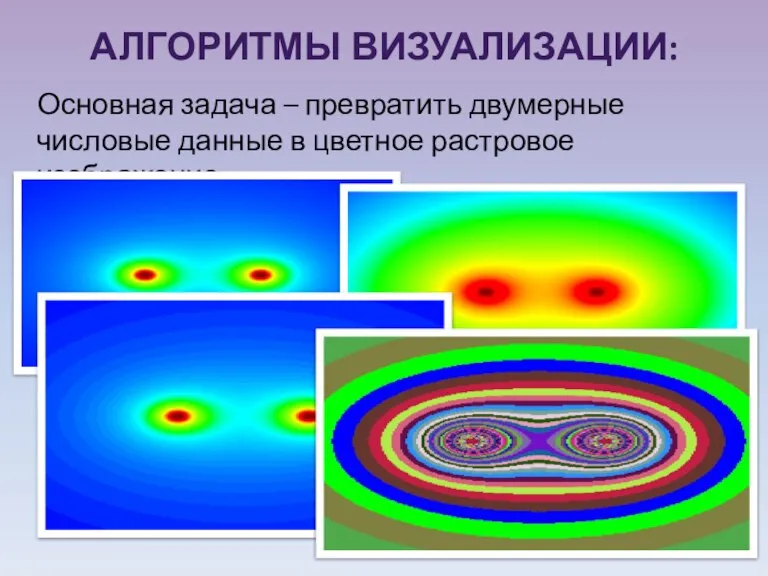 АЛГОРИТМЫ ВИЗУАЛИЗАЦИИ: Основная задача – превратить двумерные числовые данные в цветное растровое изображение