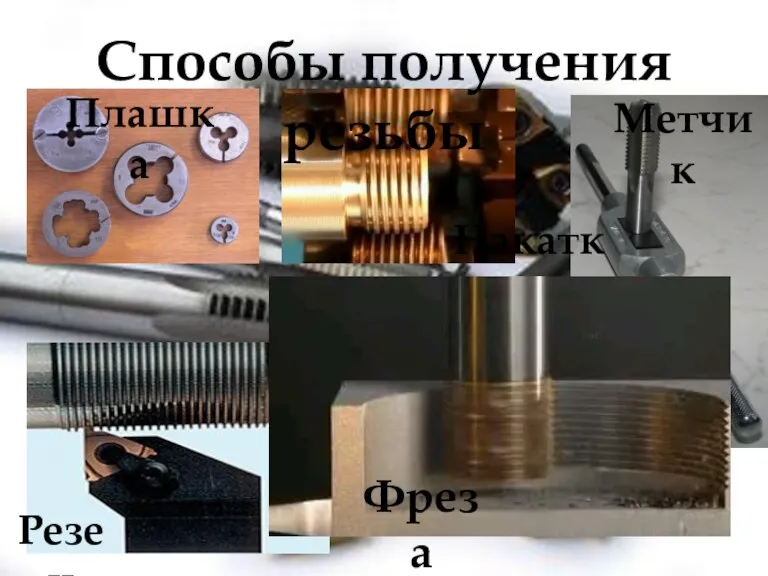 Плашка Метчик Резец Накатка Способы получения резьбы Фреза