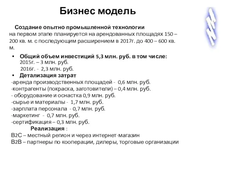 Общий объем инвестиций 5,3 млн. руб. в том числе: 2015г. – 3