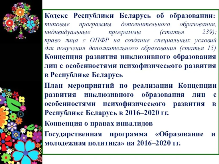 Кодекс Республики Беларусь об образовании: типовые программы дополнительного образования, индивидуальные программы (статья