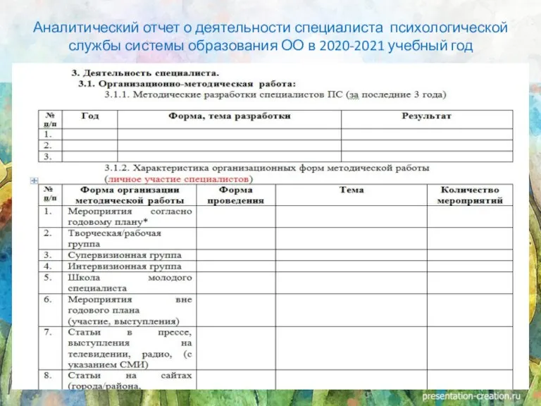 Аналитический отчет о деятельности специалиста психологической службы системы образования ОО в 2020-2021 учебный год