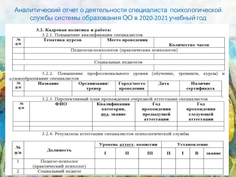 Аналитический отчет о деятельности специалиста психологической службы системы образования ОО в 2020-2021 учебный год