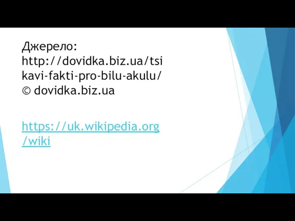 https://uk.wikipedia.org/wiki Джерело: http://dovidka.biz.ua/tsikavi-fakti-pro-bilu-akulu/ © dovidka.biz.ua