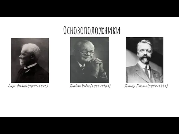 Основоположники Анри Файоль(1841-1925) Линдал Урвик(1891-1983) Лютер Гьюлик(1892-1993)