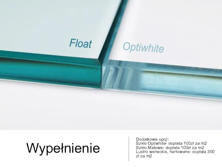 Wypełnienie Dodatkowe opcji: Szkło Optiwhite- dopłata 100zł za m2 Szkło Matowe- dopłata