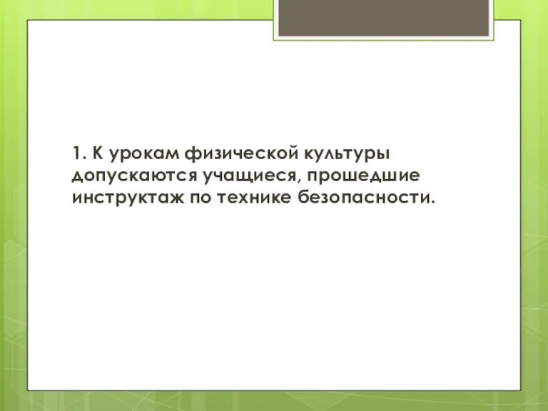 1. К урокам физической культуры допускаются учащиеся, прошедшие инструктаж по технике безопасности.