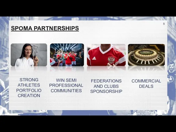 SPOMA PARTNERSHIPS STRONG ATHLETES PORTFOLIO CREATION WIN SEMI PROFESSIONAL COMMUNITIES COMMERCIAL DEALS