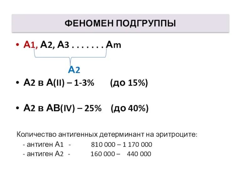 ФЕНОМЕН ПОДГРУППЫ А1, А2, А3 . . . . . . .