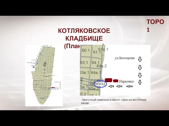 ТОРО 1 КОТЛЯКОВСКОЕ КЛАДБИЩЕ (План-схема) Цветочный павильон и фронт-офис на восточном входе.