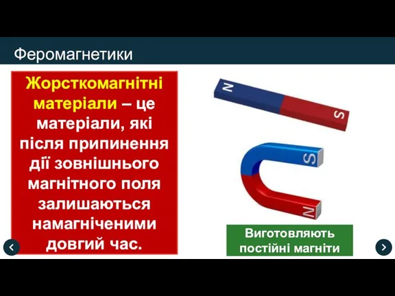 Жорсткомагнітні матеріали – це матеріали, які після припинення дії зовнішнього магнітного поля