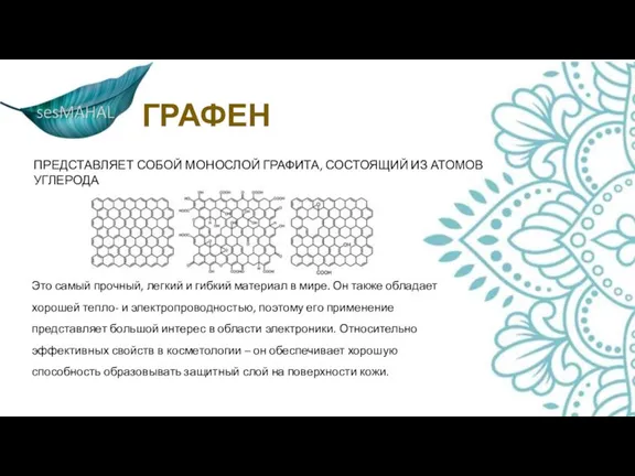 ПРЕДСТАВЛЯЕТ СОБОЙ МОНОСЛОЙ ГРАФИТА, СОСТОЯЩИЙ ИЗ АТОМОВ УГЛЕРОДА Это самый прочный, легкий