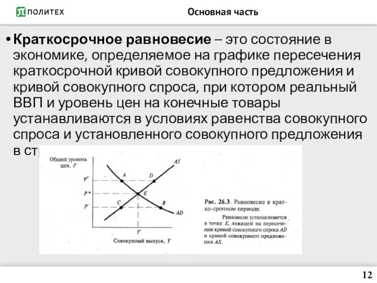 Основная часть Краткосрочное равновесие – это состояние в экономике, определяемое на графике