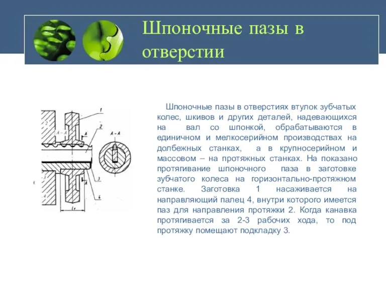 Шпоночные пазы в отверстии Шпоночные пазы в отверстиях втулок зубчатых колес, шкивов