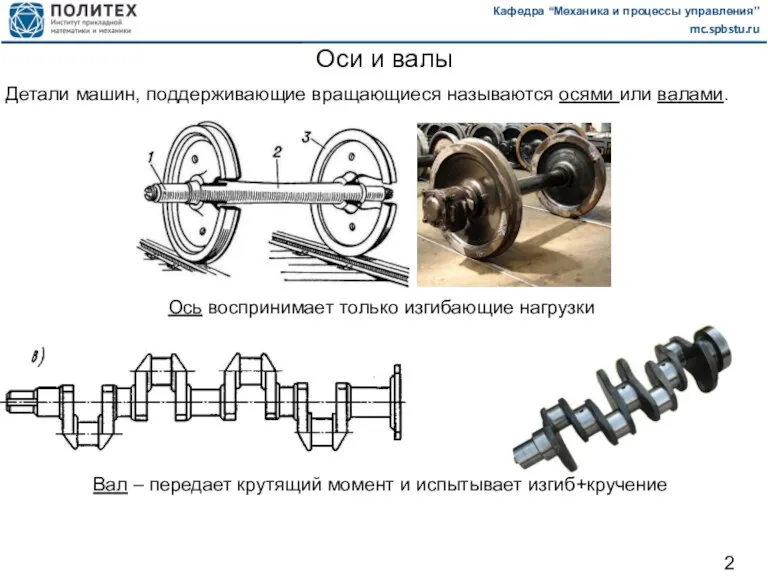 Оси и валы Детали машин, поддерживающие вращающиеся называются осями или валами. Ось
