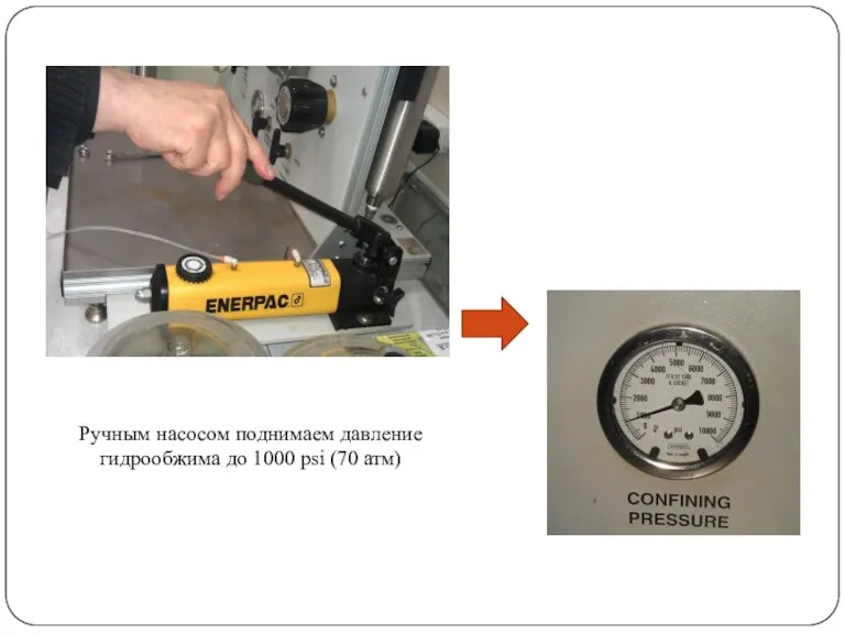 Ручным насосом поднимаем давление гидрообжима до 1000 psi (70 атм)