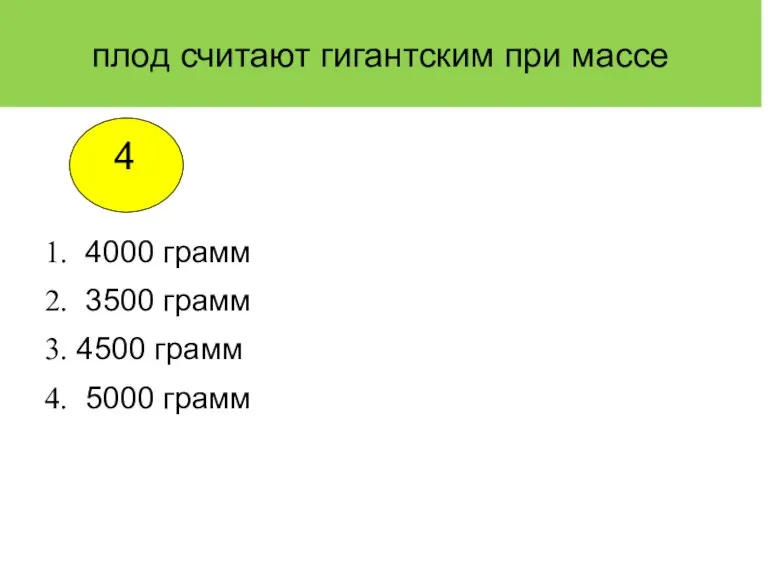 плод считают гигантским при массе 4000 грамм 3500 грамм 4500 грамм 5000 грамм 4 4