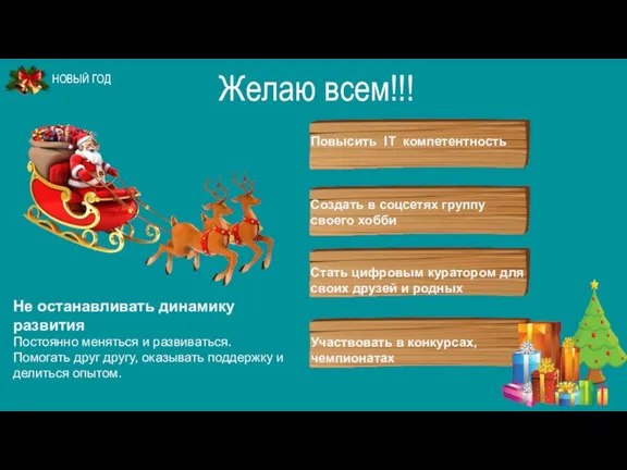 Желаю всем!!! Не останавливать динамику развития Постоянно меняться и развиваться. Помогать друг