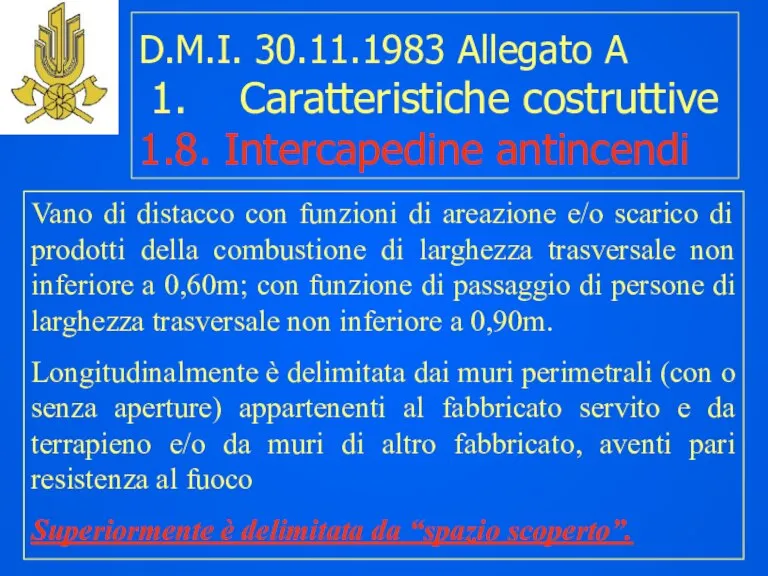 D.M.I. 30.11.1983 Allegato A 1. Caratteristiche costruttive 1.8. Intercapedine antincendi Vano di