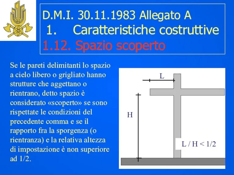 D.M.I. 30.11.1983 Allegato A 1. Caratteristiche costruttive 1.12. Spazio scoperto Se le