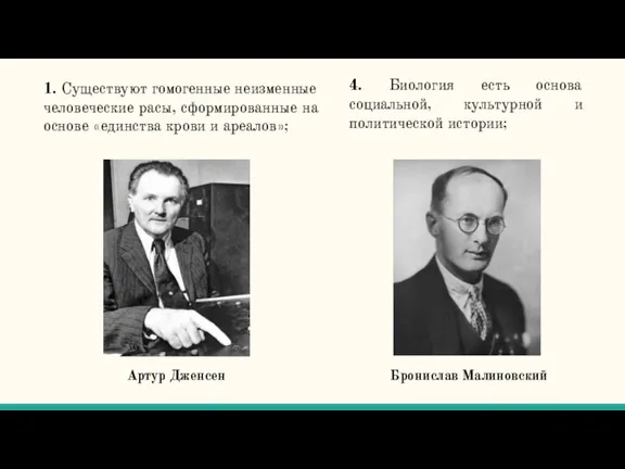 1. Существуют гомогенные неизменные человеческие расы, сформированные на основе «единства крови и