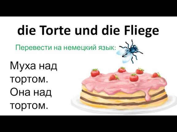 die Torte und die Fliege Перевести на немецкий язык: Муха над тортом. Она над тортом.