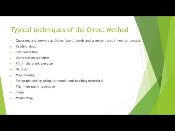 Typical techniques of the Direct Method Questions and answers activities (use of