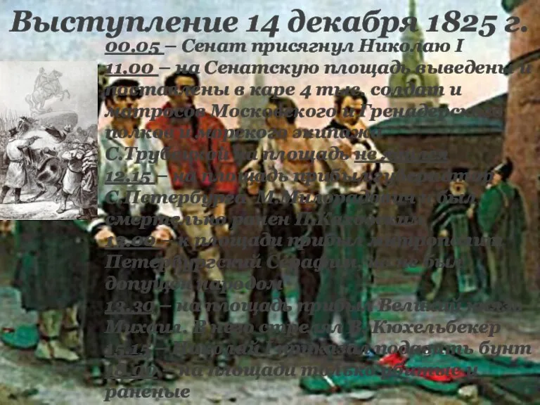 Выступление 14 декабря 1825 г. 00.05 – Сенат присягнул Николаю I 11.00